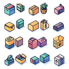 Vector illustration of various package, box and container icons.