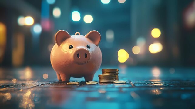 Piggy bank with scattered coins, reflecting financial literacy, economic planning, and responsible money-saving habits, perfect for finance-related content, comic-style artwork