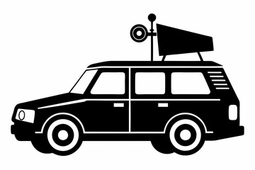 broadcasting car line art silhouette vector illustration