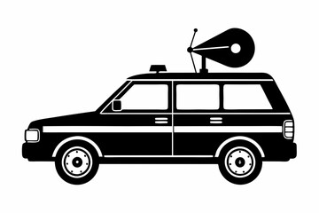 broadcasting car line art silhouette vector illustration