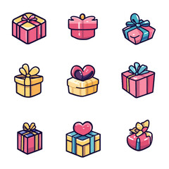 Vector Illustration of Colorful Gift Boxes with Bows and Hearts