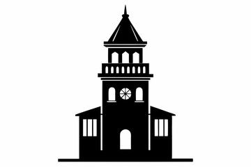 clock tower line art silhouette vector illustration