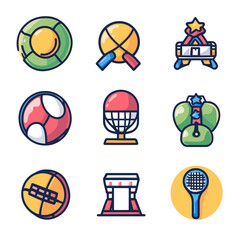 Fototapeta premium Set of Cartoon Sports Equipment Icons: Vector Graphic Illustration