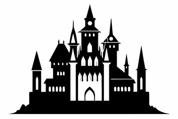 Obraz premium large castle minimalistic line art silhouette vector illustration