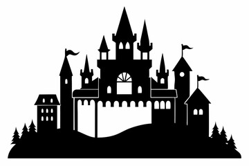 large castle minimalistic line art silhouette vector illustration