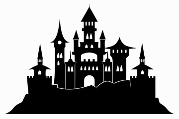 Obraz premium large castle minimalistic line art silhouette vector illustration