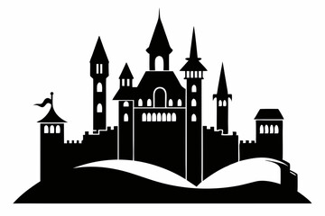 Obraz premium large castle minimalistic line art silhouette vector illustration
