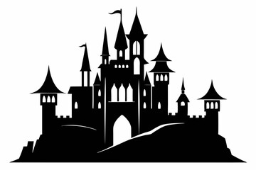 Obraz premium large castle minimalistic line art silhouette vector illustration
