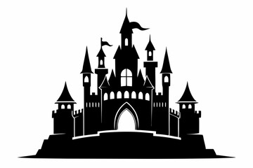 Obraz premium large castle minimalistic line art silhouette vector illustration