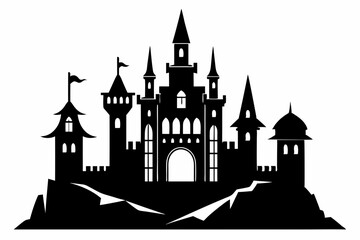large castle minimalistic line art silhouette vector illustration