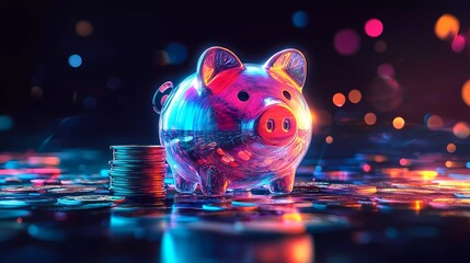 Piggy bank with dollar coins, symbolizing wealth management, cash savings, and financial responsibility, a great asset for banking promotions, storybook illustration