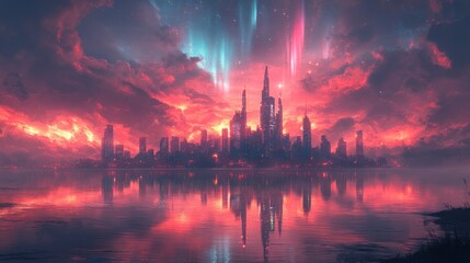 Futuristic Cityscape at Sunset: A Digital Painting