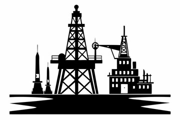 Naklejka premium oil rig line art silhouette vector illustration