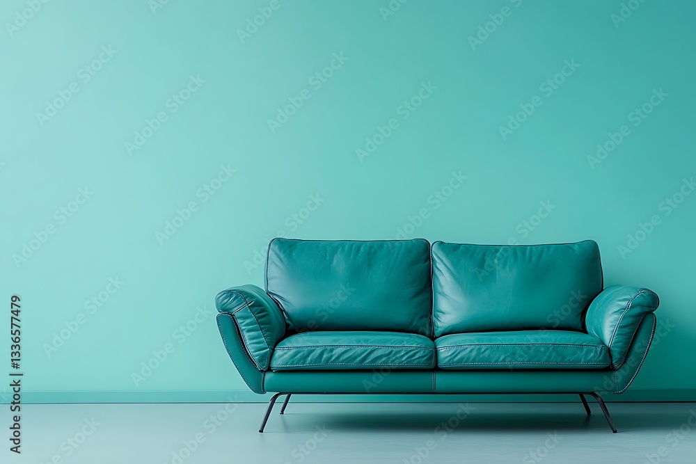 Aufkleber a soft leather sofa placed against a pastel green background with plenty of space for adding text or