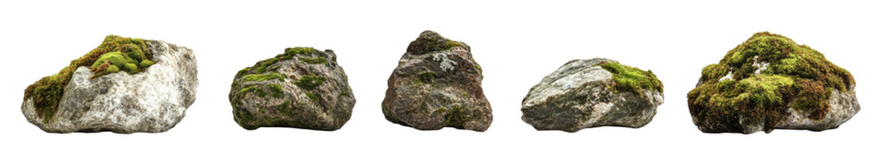 [Transparent Background PNG]Collection of  Nature Rocks with Moss