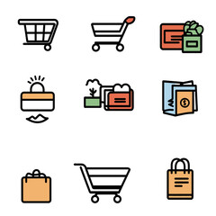 Shopping Icons Set: Cart, Payment, Gift, Receipt, Shopping Bag, Online Purchase