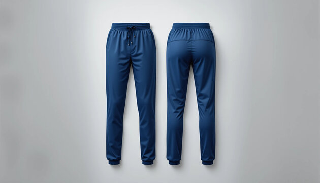 Deep Blue Athletic Pants Mockup &ndash; Front and Back View.