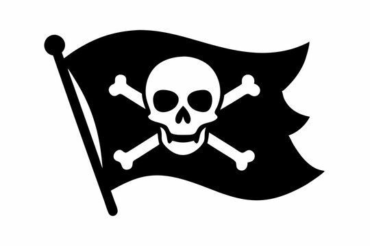 recommend clip art: pirate flag with skull line art silhouette vector illustration