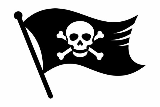 recommend clip art: pirate flag with skull line art silhouette vector illustration