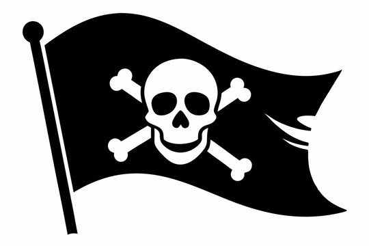 recommend clip art: pirate flag with skull line art silhouette vector illustration