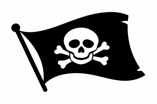 recommend clip art: pirate flag with skull line art silhouette vector illustration