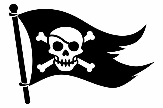 recommend clip art: pirate flag with skull line art silhouette vector illustration