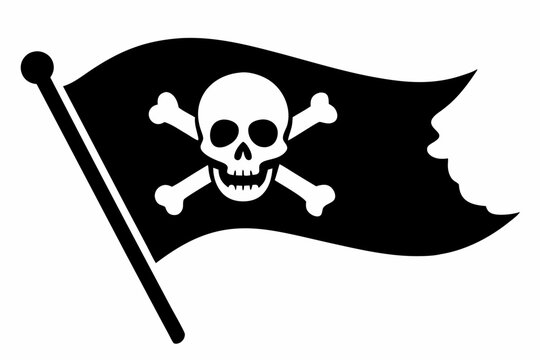 recommend clip art: pirate flag with skull line art silhouette vector illustration