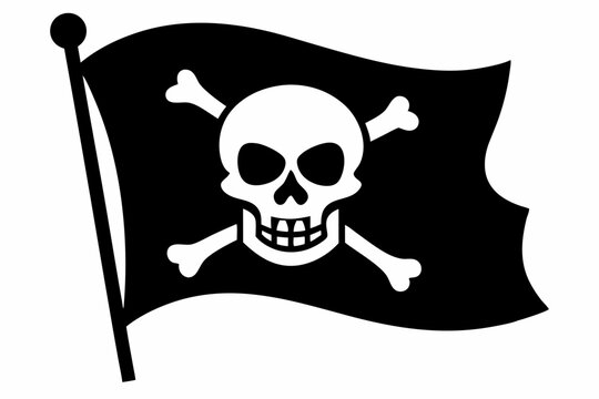 recommend clip art: pirate flag with skull line art silhouette vector illustration