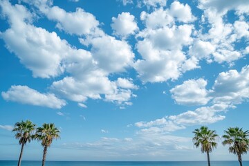 Azure blue sky adorned with fluffy white cloud formations