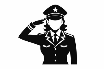 saluting army woman soldier line art silhouette vector illustration