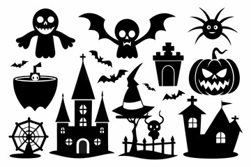 Obraz premium set of icons for halloween line art silhouette vector illustration