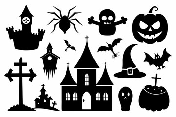 set of icons for halloween line art silhouette vector illustration
