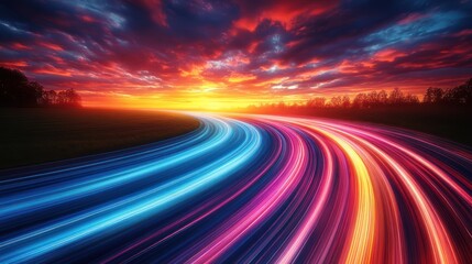 Vibrant Sunset Highway: A Journey of Speed and Color