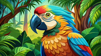 Close up of colorful macaw ara parrot in the jungle forest on a sunny day © ehsanollah