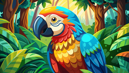 Close up of colorful macaw ara parrot in the jungle forest on a sunny day © ehsanollah