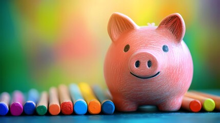 Piggy bank with dollar coins, symbolizing wealth management, cash savings, and financial responsibility, a great asset for banking promotions, storybook illustration