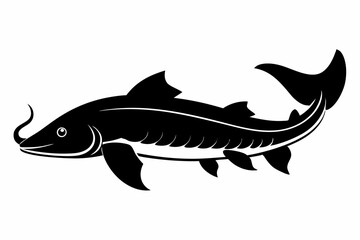 sturgeon freshwater fish line art silhouette vector illustration