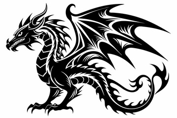 tattoo dragon line art silhouette vector illustration