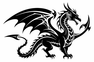 tattoo dragon line art silhouette vector illustration