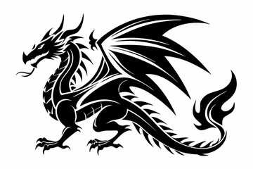 Fototapeta premium tattoo dragon line art silhouette vector illustration