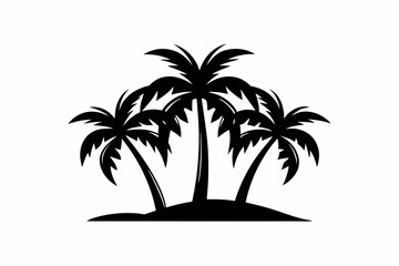 Obraz premium three pam trees haddraw logo line art silhouette vector illustration