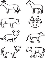 Wildlife animals vector set in natural habitat lion, tiger, elephant, zebra, giraffe, deer, bear, wolf, fox, monkey, leopard, eagle, owl, rhino, nature, safari, jungle, forest, exotic vector design 
