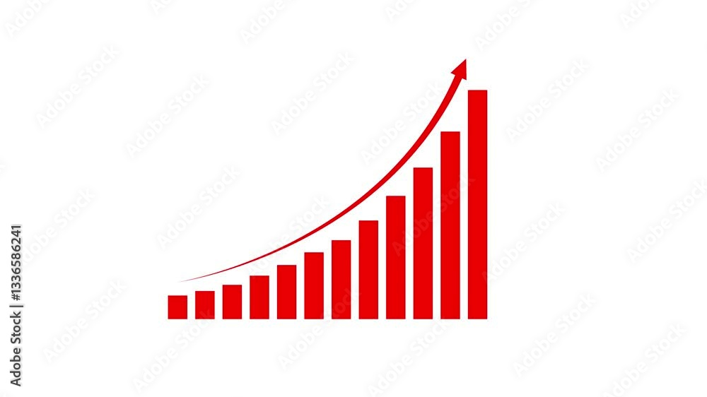Poster arrow rising on graph with rocket sale symbols. abstract business growth and graph chart icon animat