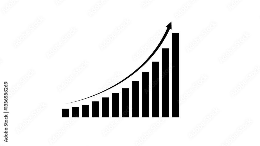 Poster arrow rising on graph with rocket sale symbols. abstract business growth and graph chart icon animat