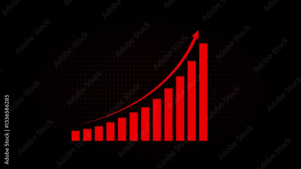 Poster arrow rising on graph with rocket sale symbols. abstract business growth and graph chart icon animat
