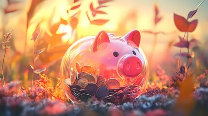 Piggy bank with scattered coins, reflecting financial literacy, economic planning, and responsible money-saving habits, perfect for finance-related content, comic-style artwork