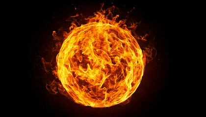 燃え盛る炎の球体が闇の中で輝き、強烈なエネルギーを放つ。generative ai