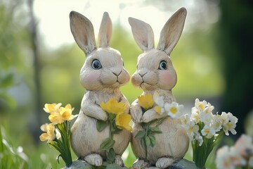 Obraz premium easter rabbits spring flowers