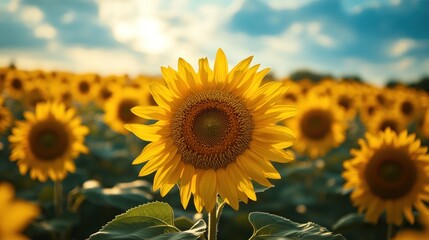 Obraz premium A single sunflower stands tall in a vast field
