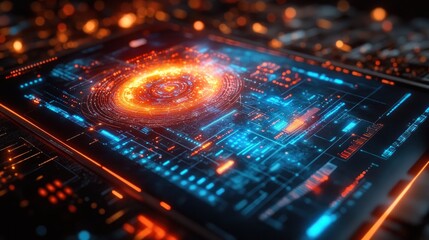 Obraz premium Futuristic Technology Interface: Digital Circuitry and Glowing Orb